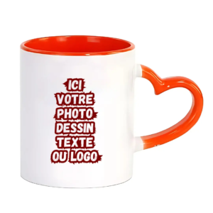 Mug intérieur orange, anse coeur, personnalisable maroc