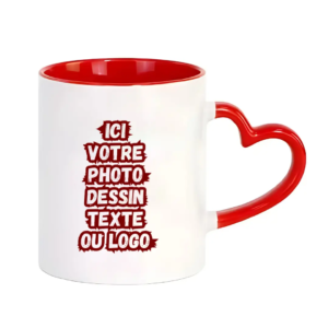 Mug intérieur rouge, anse coeur, personnalisable maroc