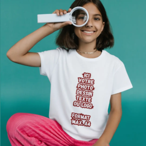 T-shirt (8 a), 100% coton, blanc, personnalisable